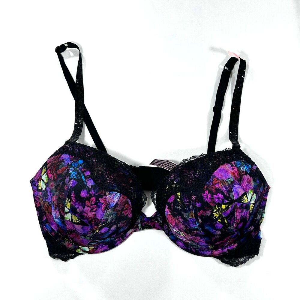 Victoria’s Secret Very Sexy Push-Up Bra Shine Strap Floral Butterfly 38C NEW BB